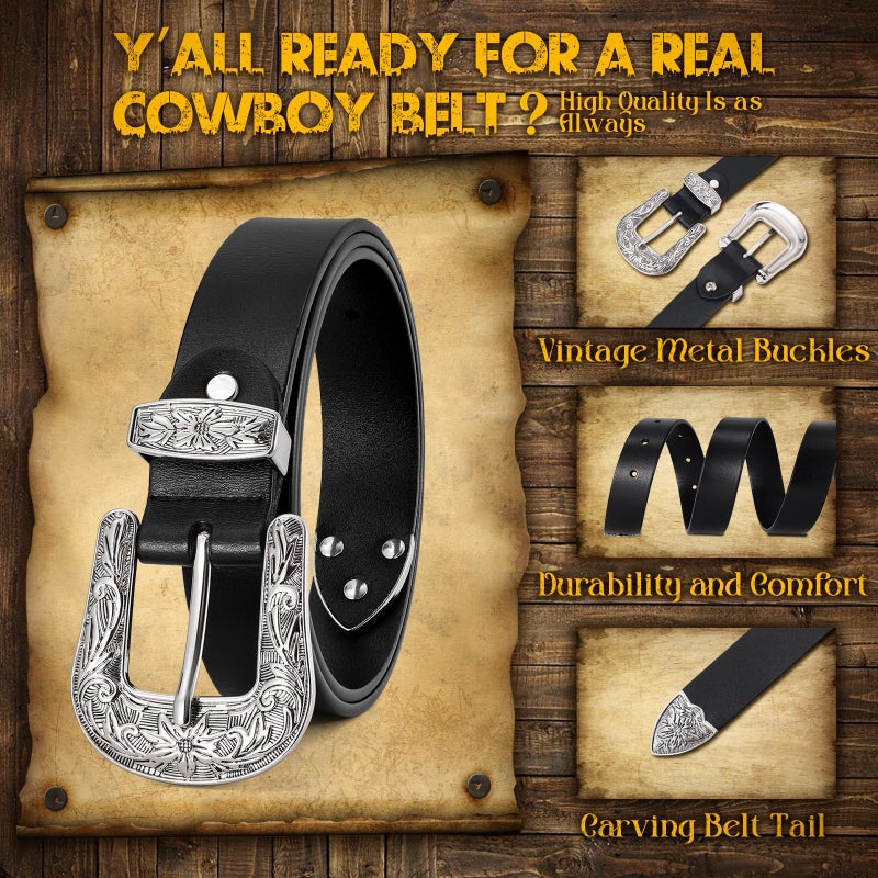 JASGOOD Women Leather Belts Ladies Vintage Western Belt Cowboy Cowgirl Country Belt Design Black Waist Belts for Pants Jeans Dresses - Image 3